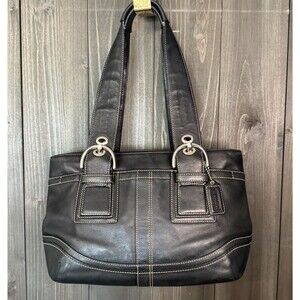 Vtg Y2K Coach Soho Black Leather Zip-top Big Buckle Shoulder Bag/Purse Satchel